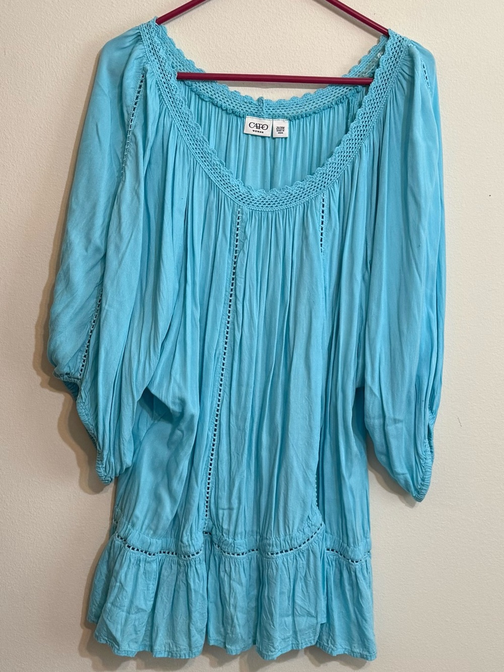 Cato Women’s Light Blue Peasant Blouse 3/4 sleeves 26/28